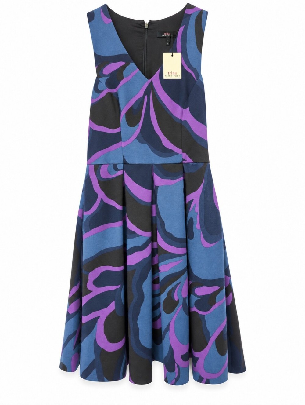 NWT Trina Turk Blue Purple Abstract Print Pocket Dress Size 2